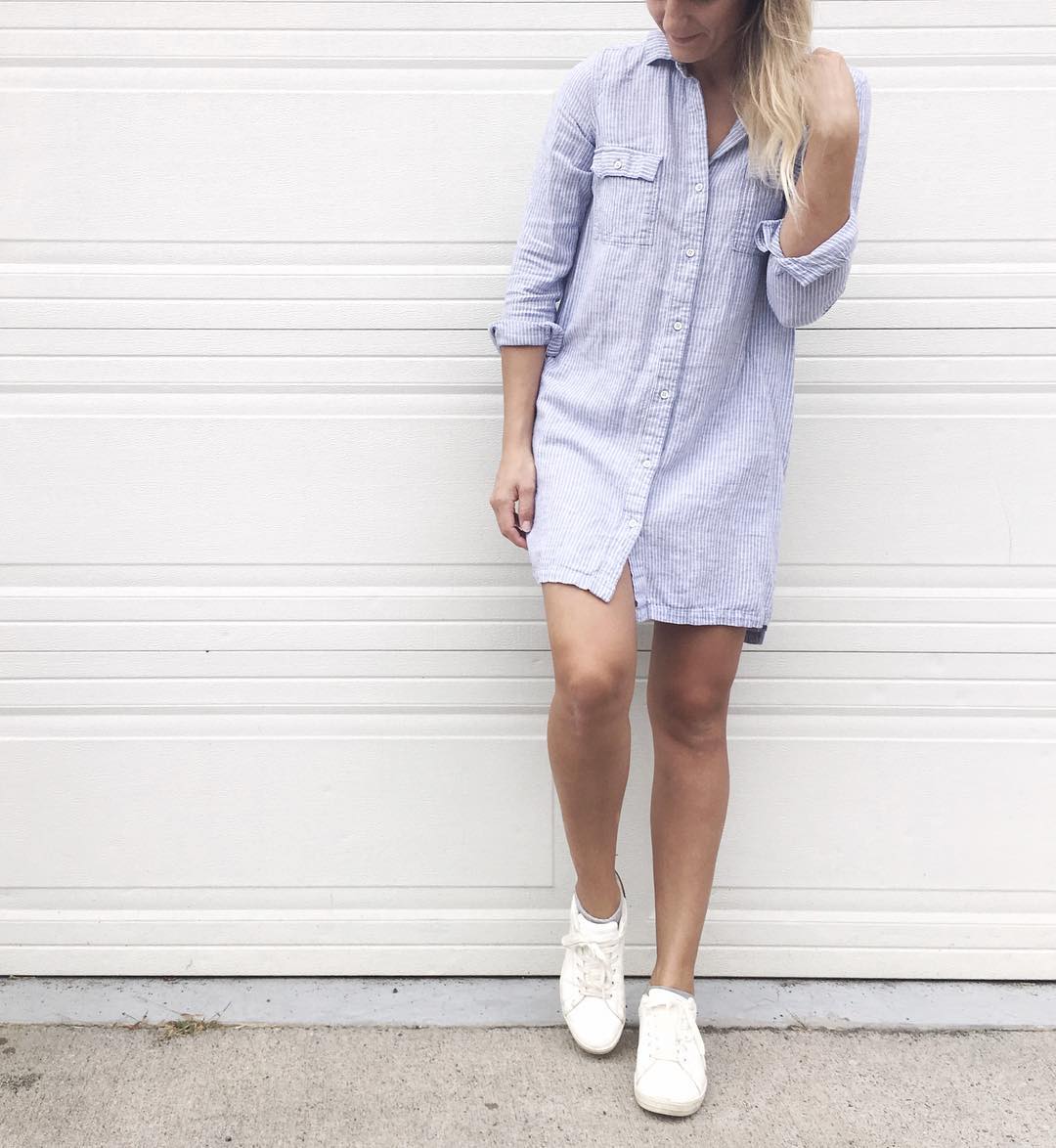 denim dress with sneakers