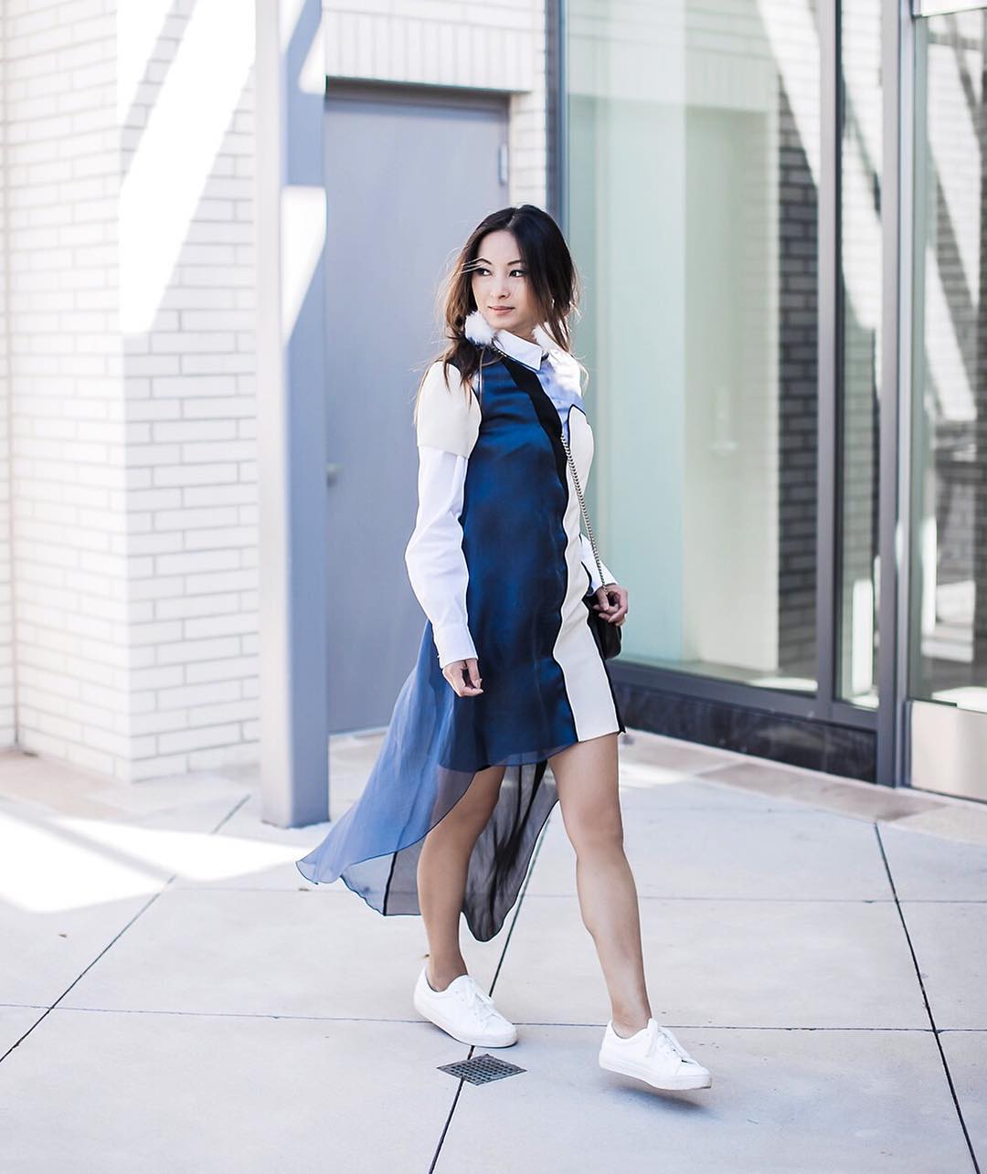 formal dress and sneakers