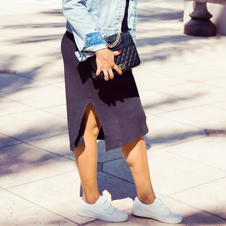 black dress with sneakers