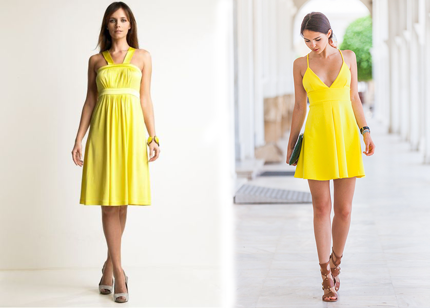 yellow dress with silver shoes