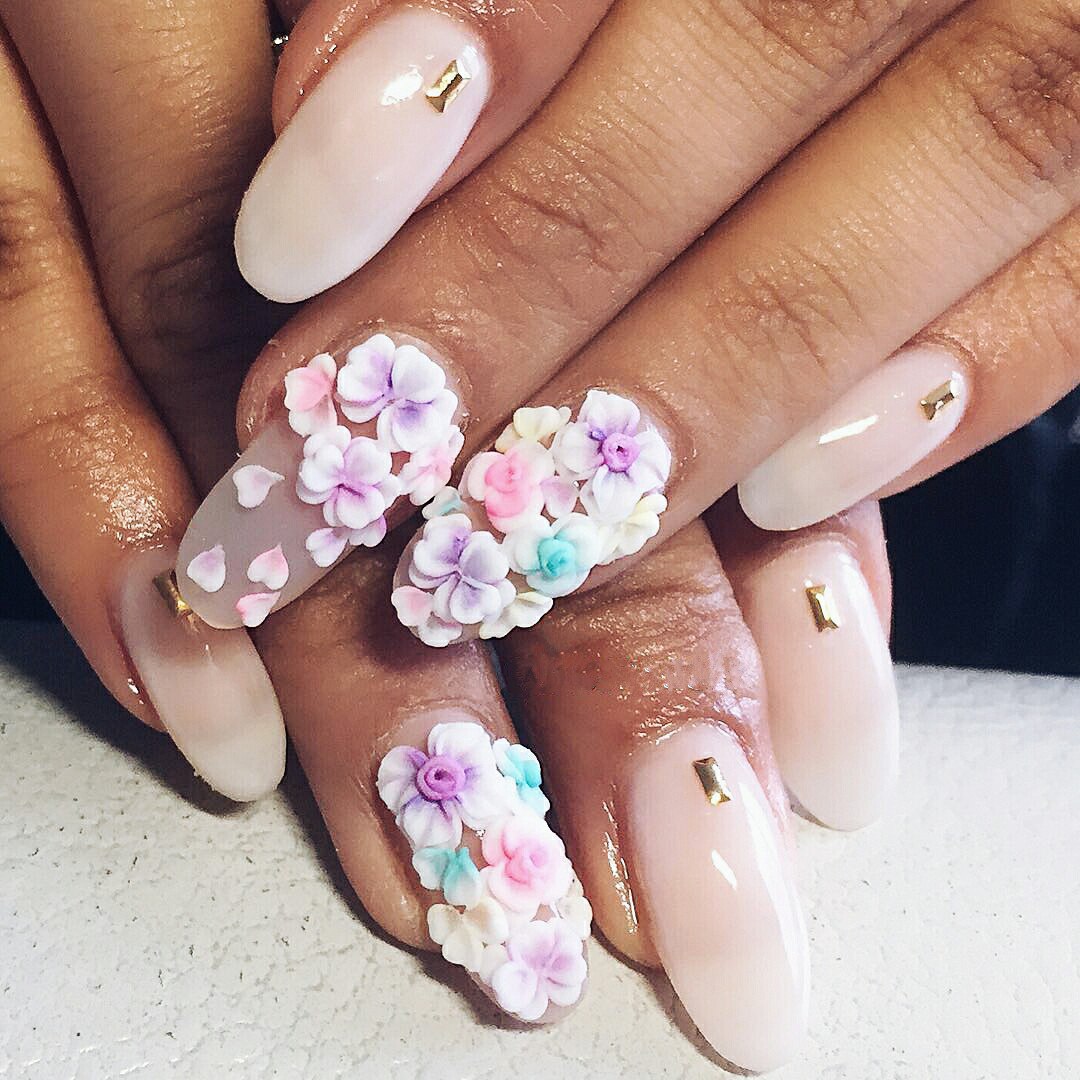 3d flower nail design