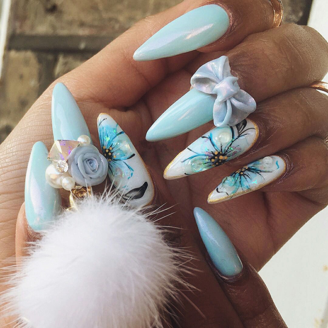 acrylic nails with 3d bows