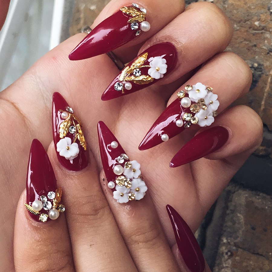 3d flower nail design