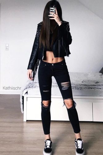 black ripped jeans and crop top