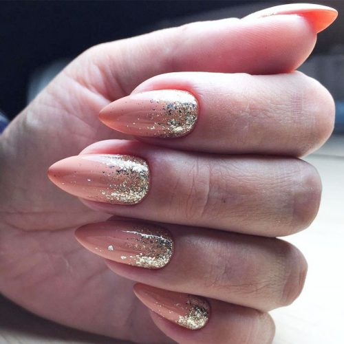 Classy Nude Nails With Gold Glitter Ombre #glitternails #goldglitter