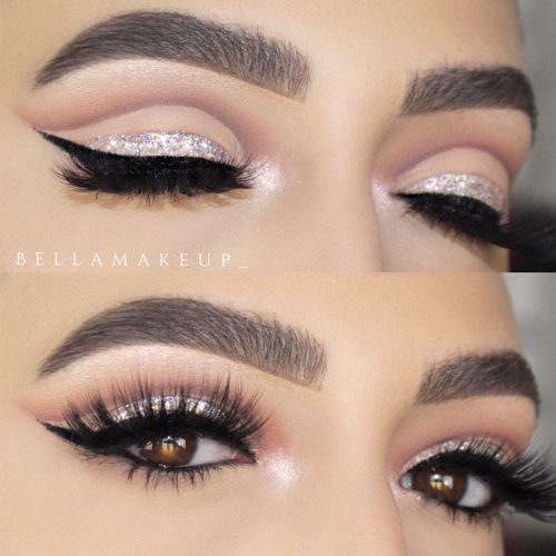 Cut Crease With Glitter Eyeline #cutcrease #glitterline