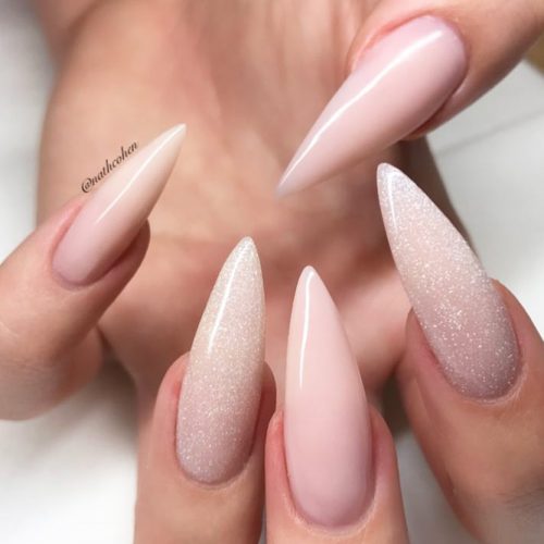 Long Nude Stiletto Shaped Nails #stilettonails #longnails