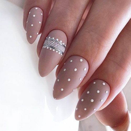 Nude Nails With A Polka Dot Design #polkadotsnails #mattenails