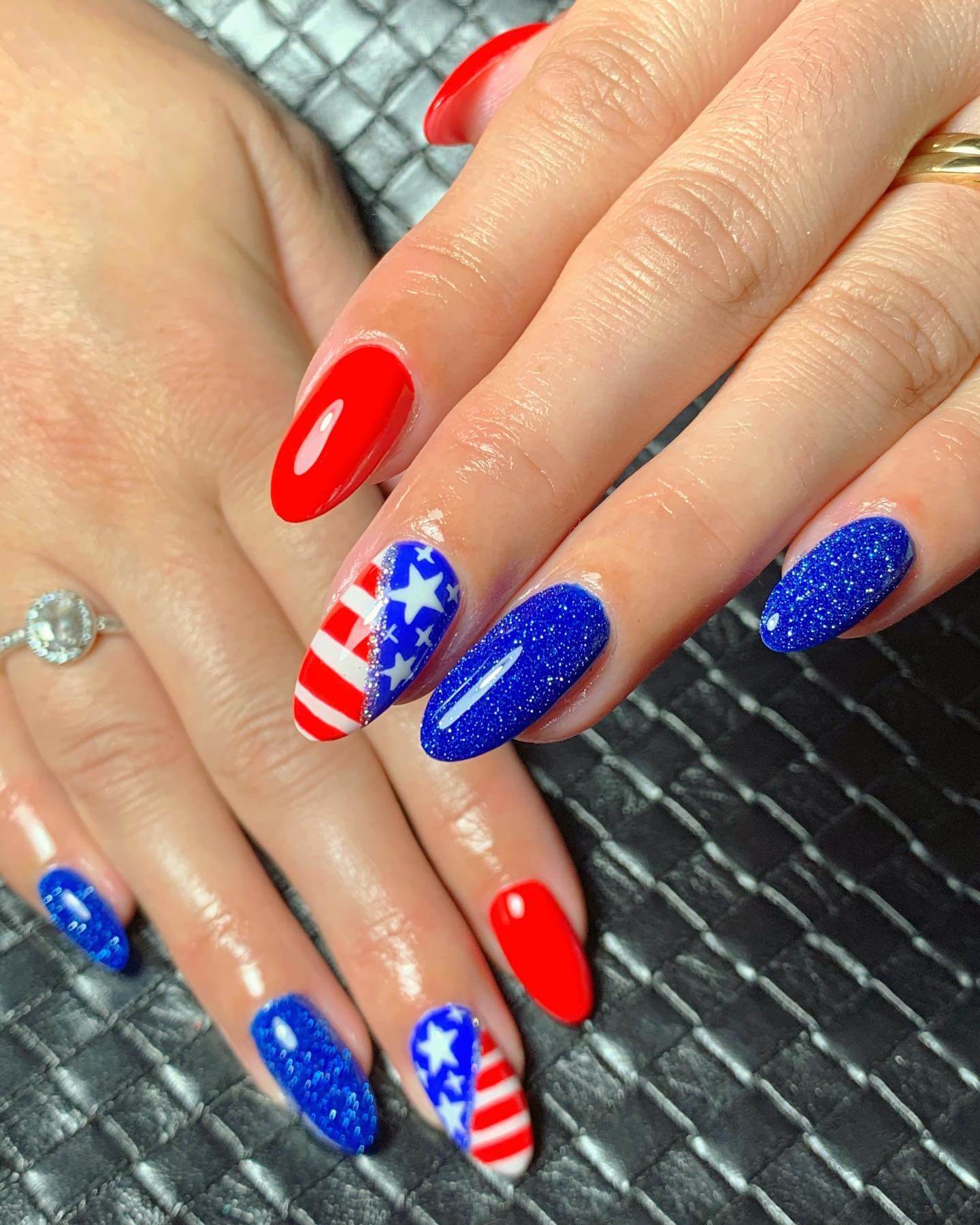 american flag Nails with Glitter