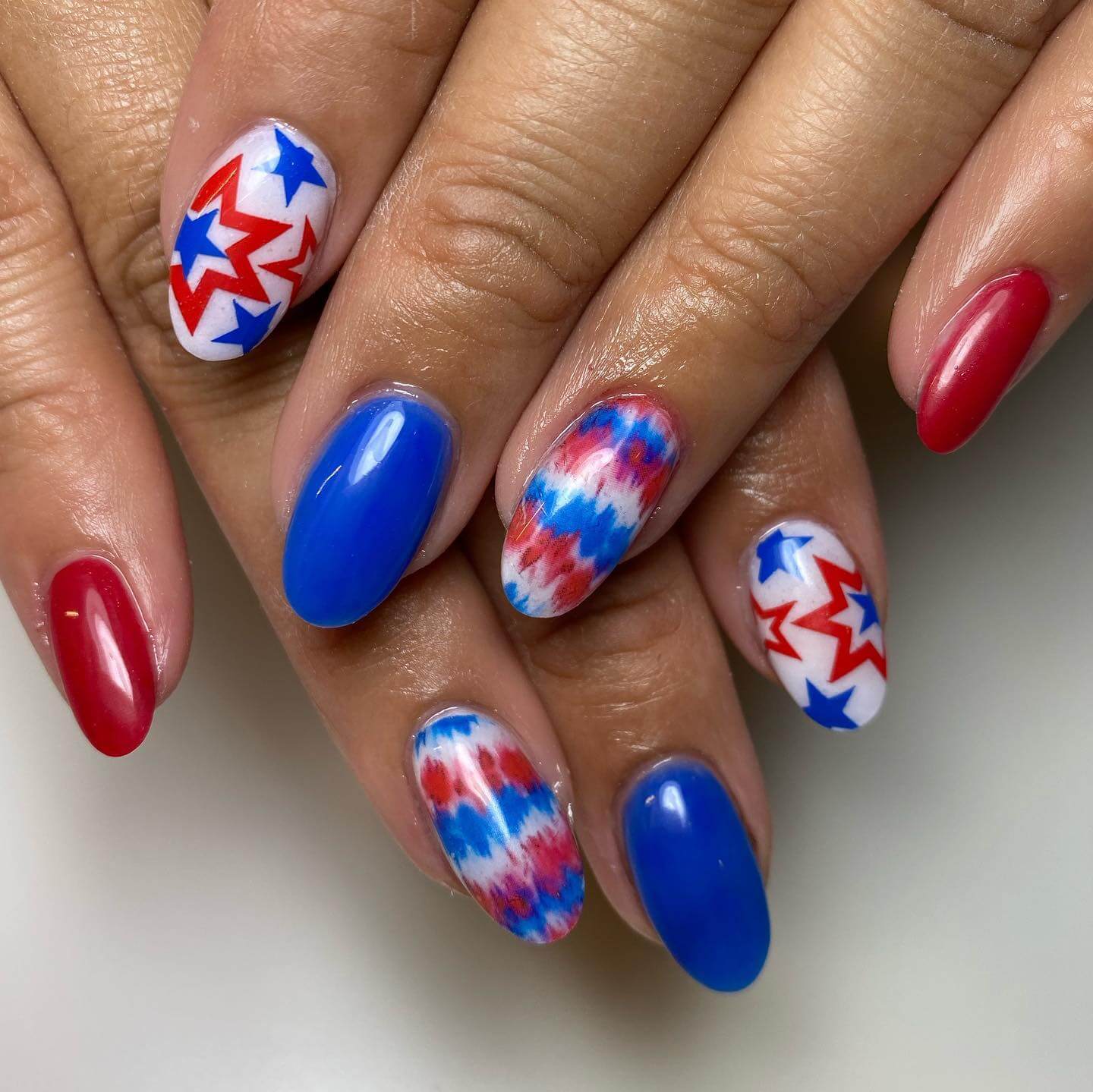 4th of july Water Marble Nails