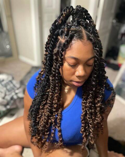 Long Senegalese Twist with Curly Ends