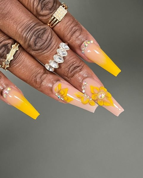 yellow coffin nail designs