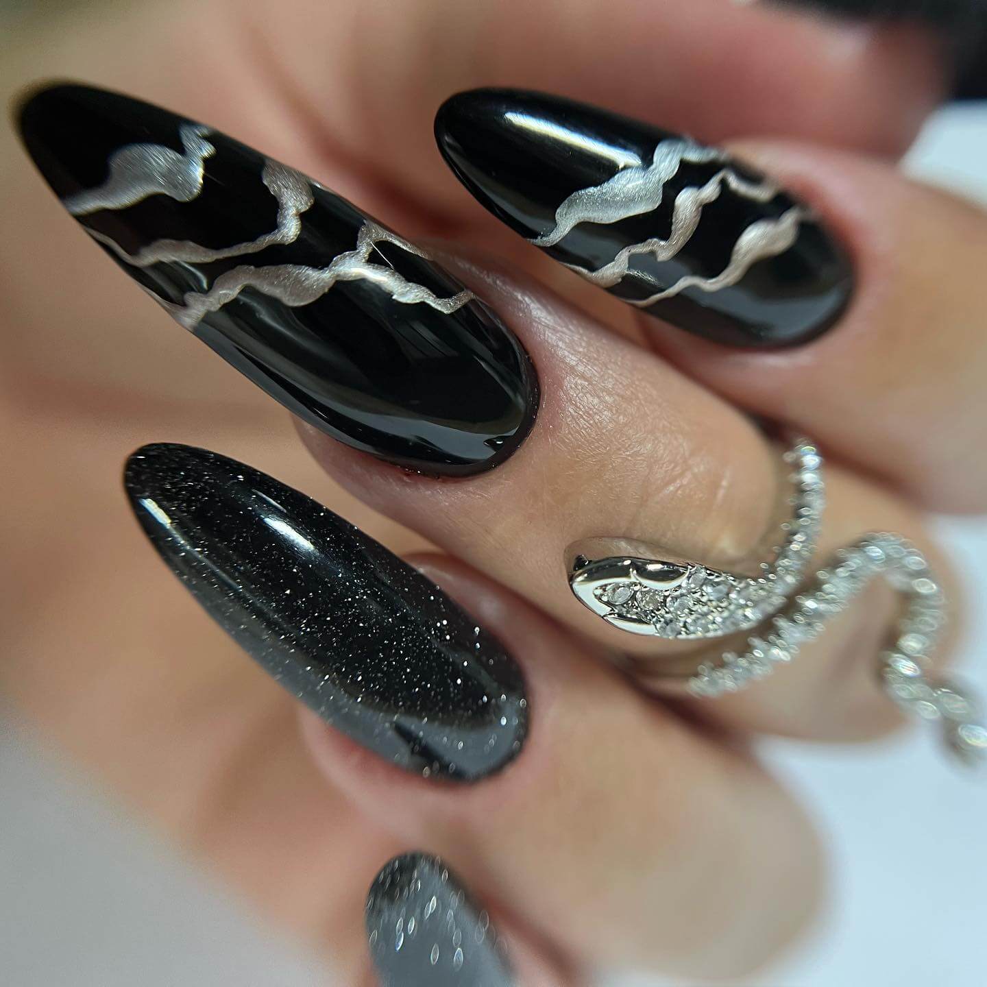 Black and Silver Swirl Nail Designs