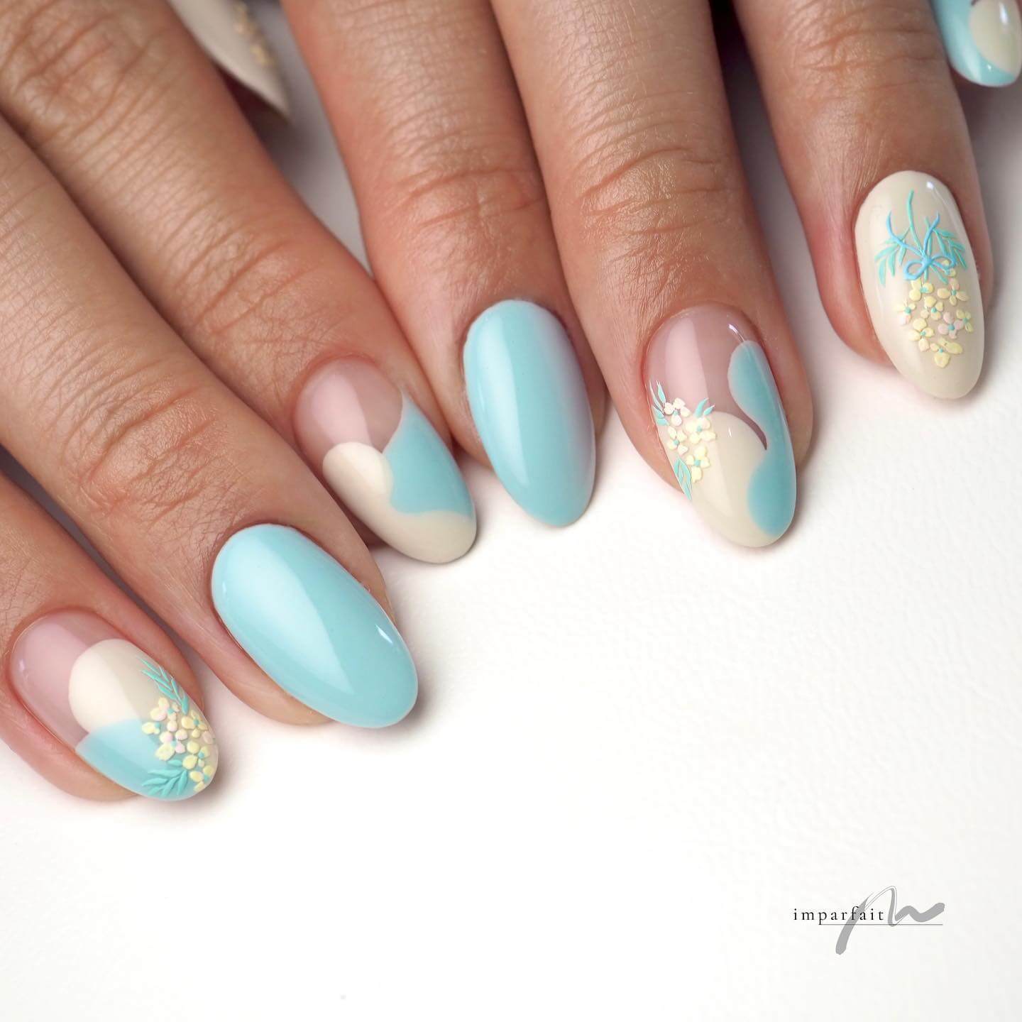 White And Light Blue Nails