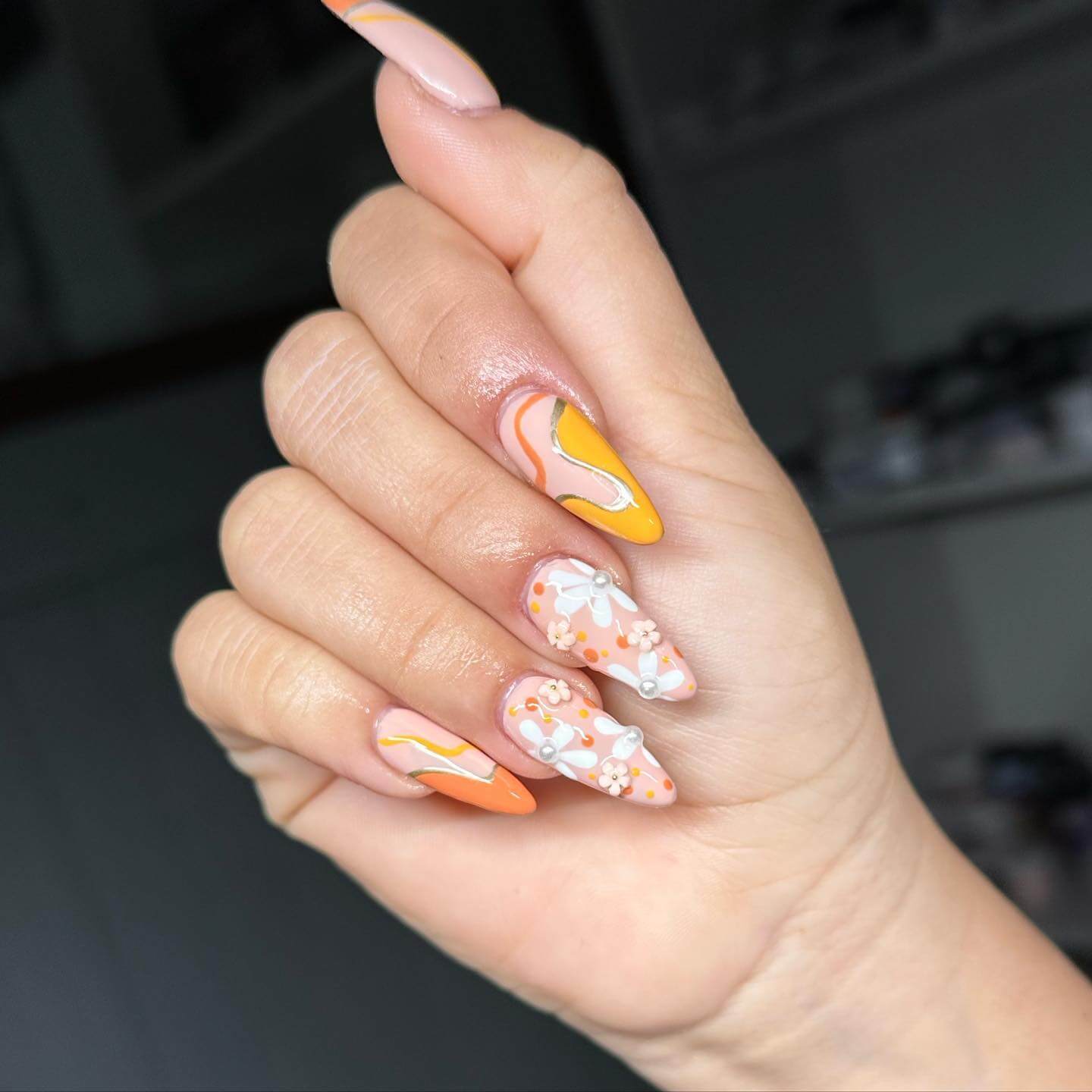 Flowers with Swirl Nail Designs