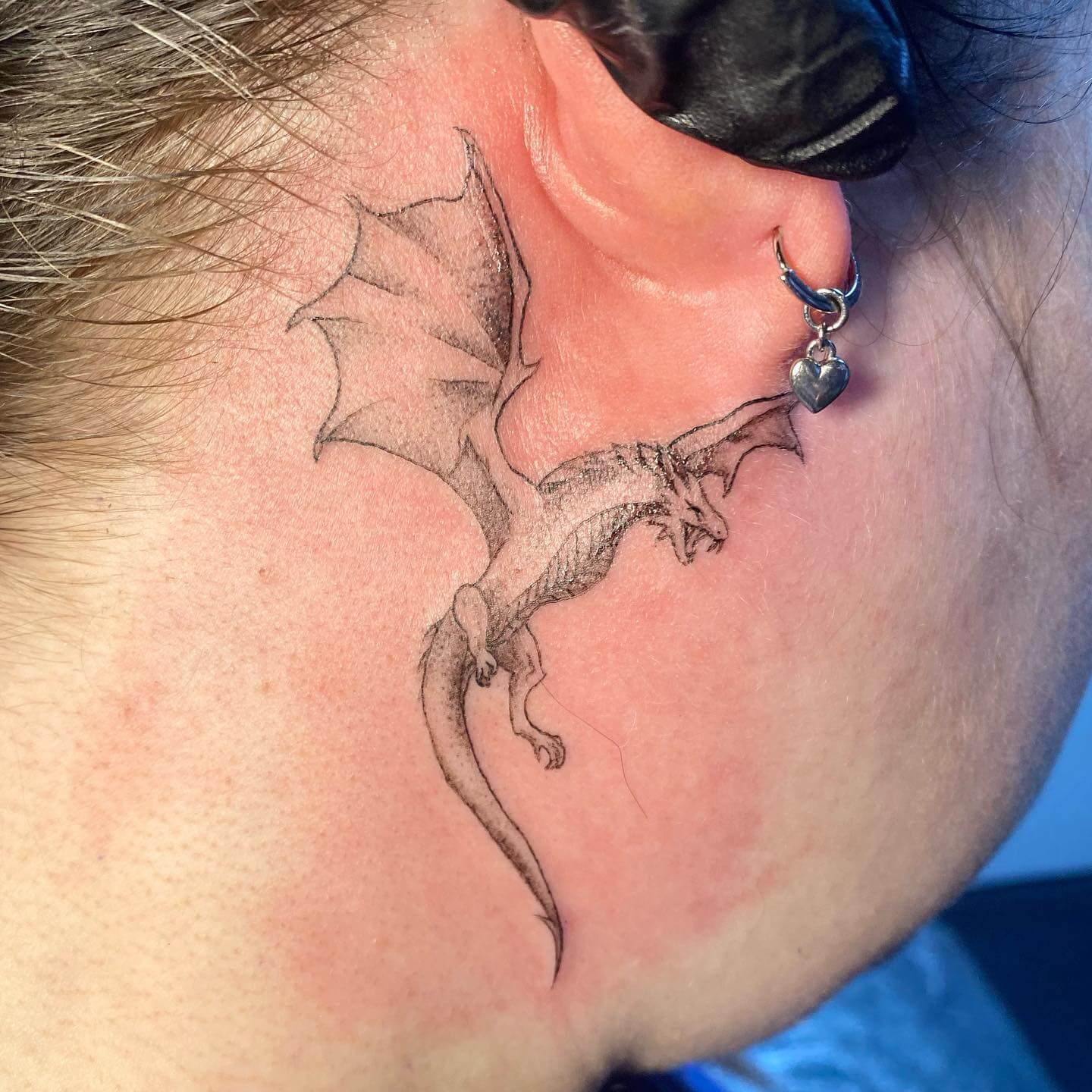 Dragon Tattoo Behind Ear