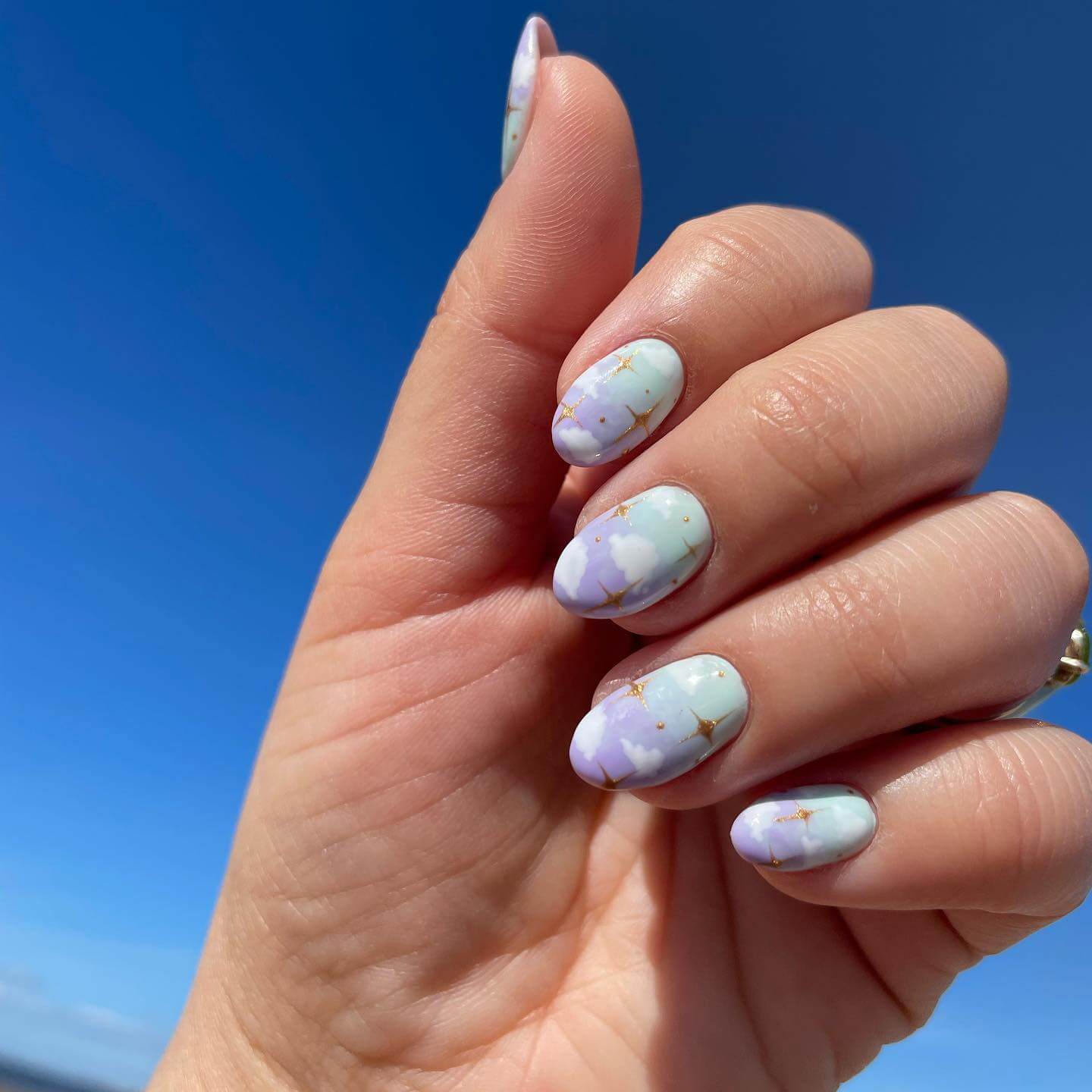 Baby Blue Nail Designs with Clouds