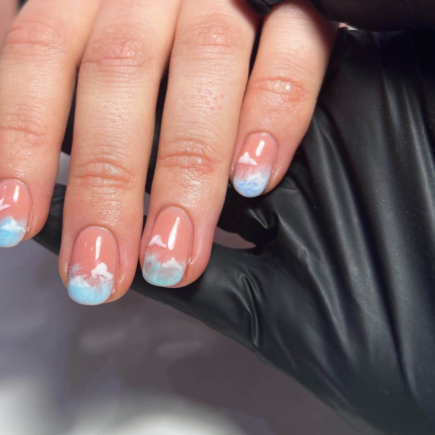 Baby Blue Nail Designs with Clouds