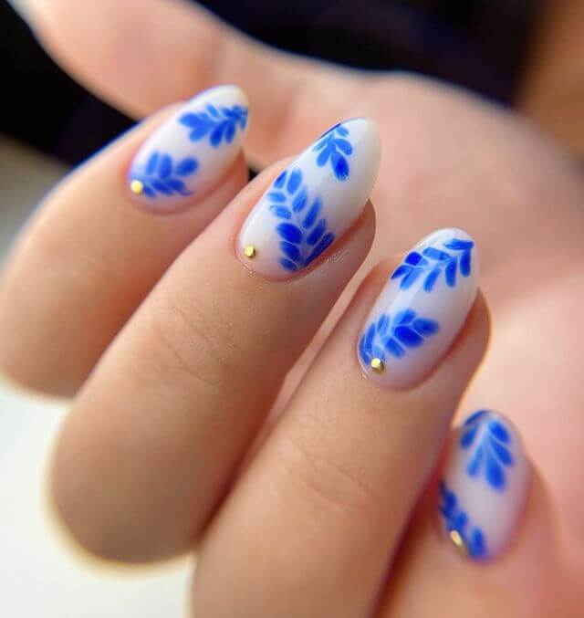 Baby Blue and White Nails
