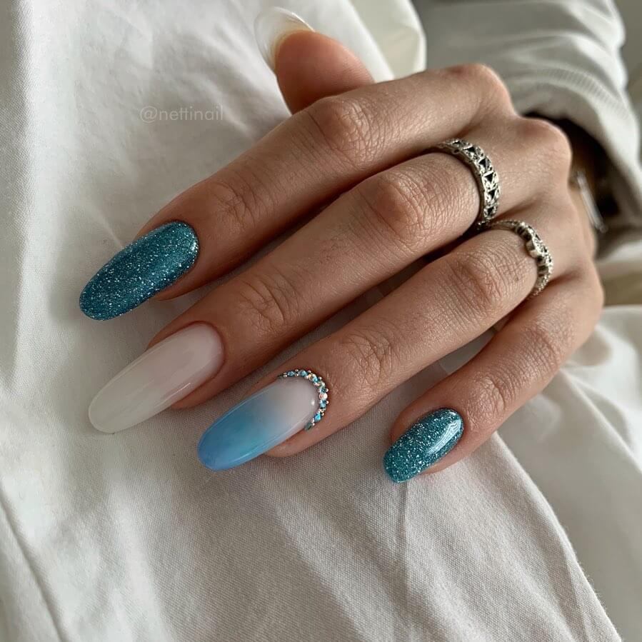 Baby Blue Nail Designs with Glitter