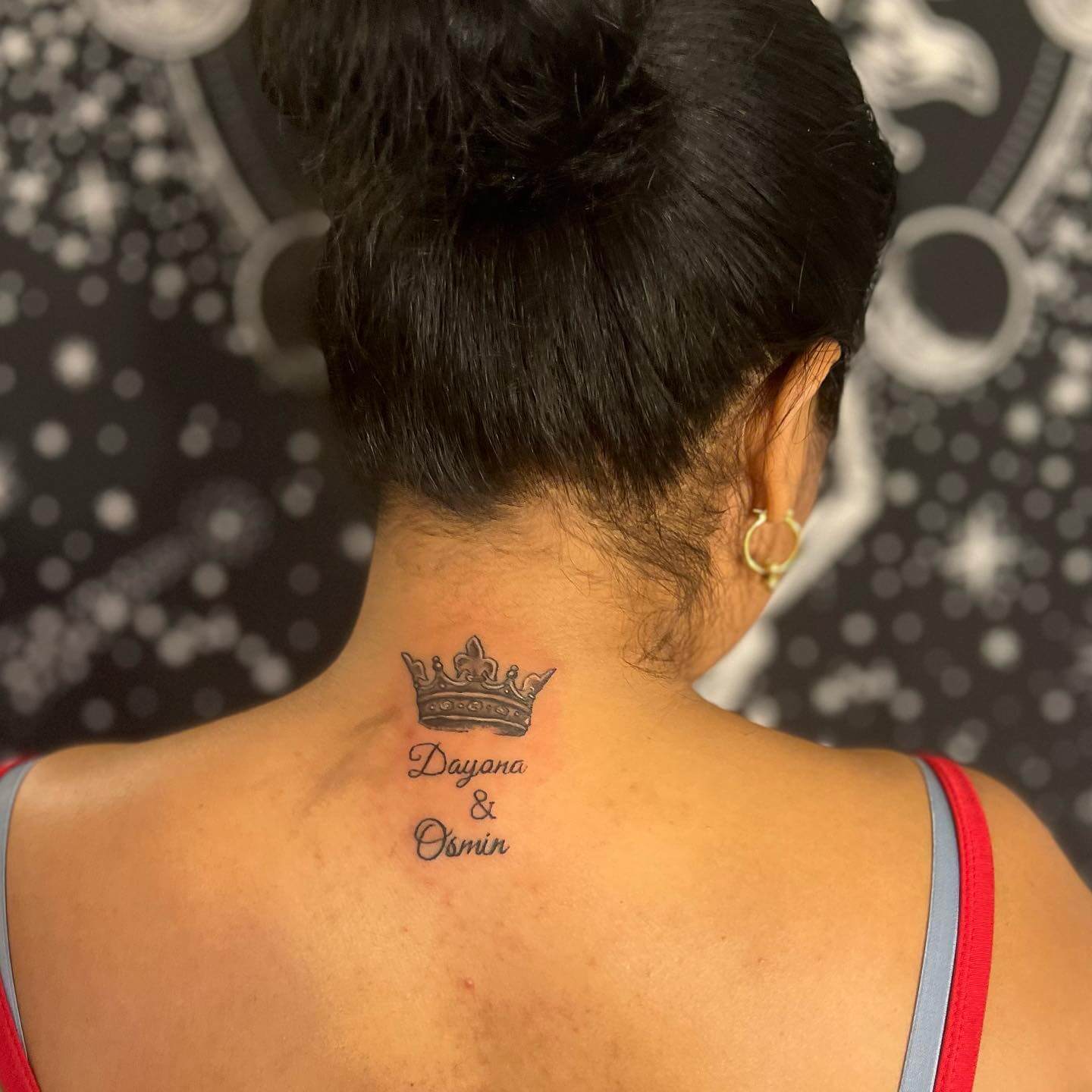 Crown Tattoo on Women's Neck
