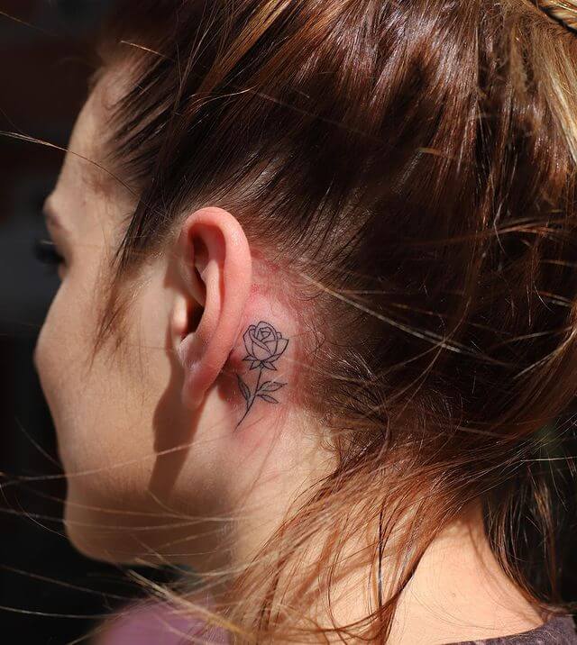 Rose Tattoo Behind Ear