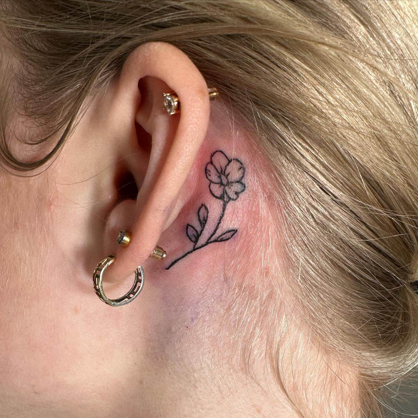 Behind The Ear Flowers Tattoo