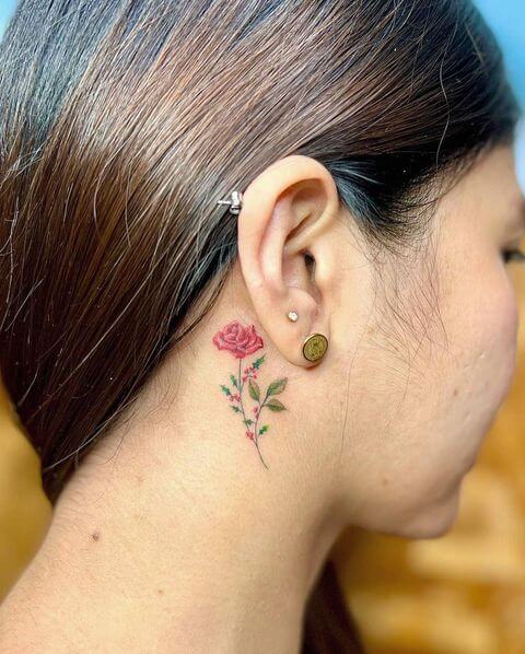 Rose Tattoo Behind Ear
