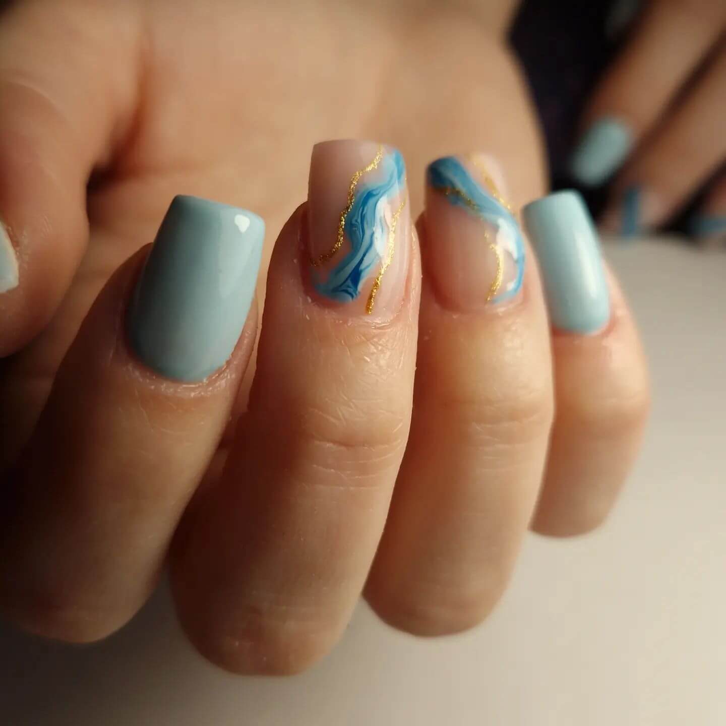 Baby Blue Swirl Nails