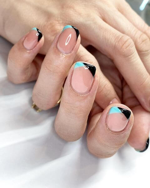 Black And Light Blue Nails