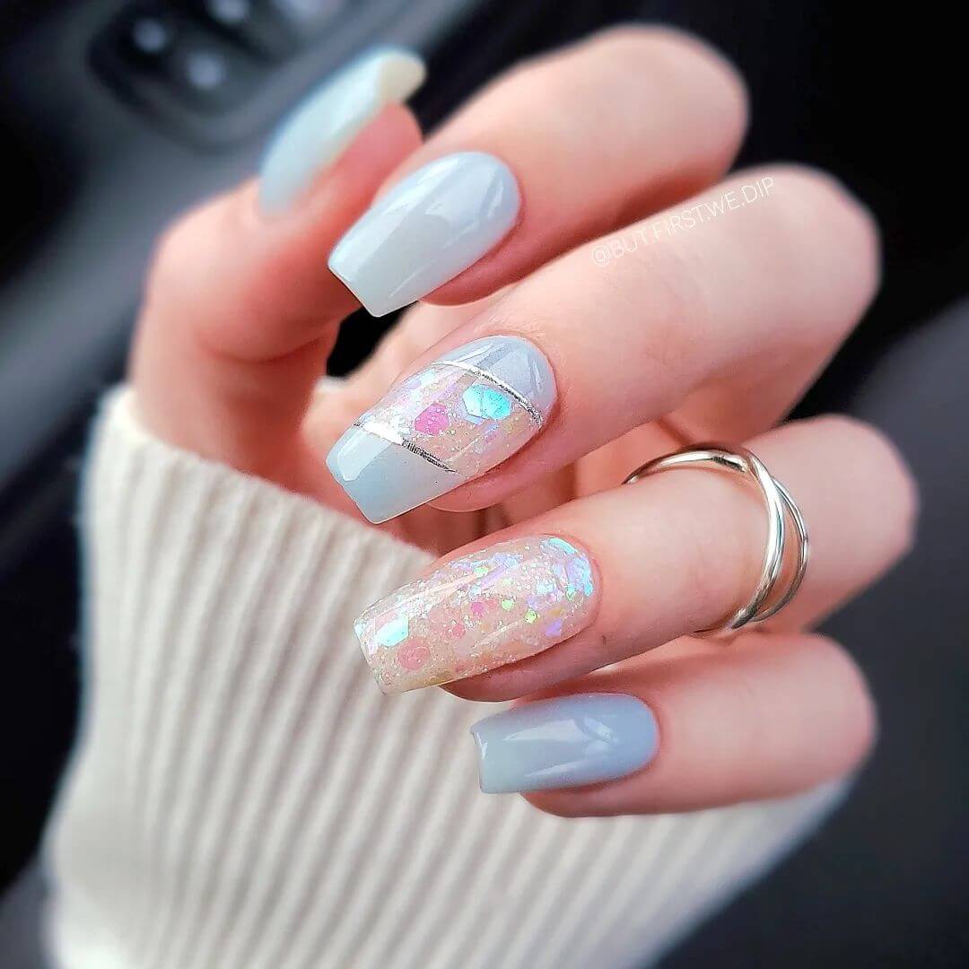Light Blue Nails with Sparkles