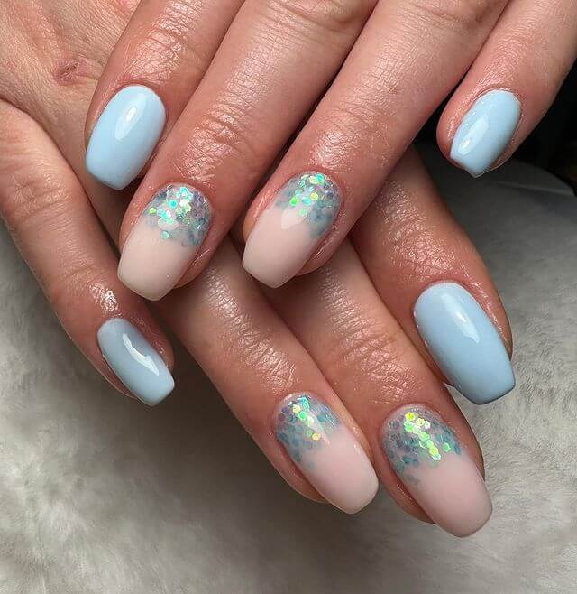 Light Blue Nails with Sparkles