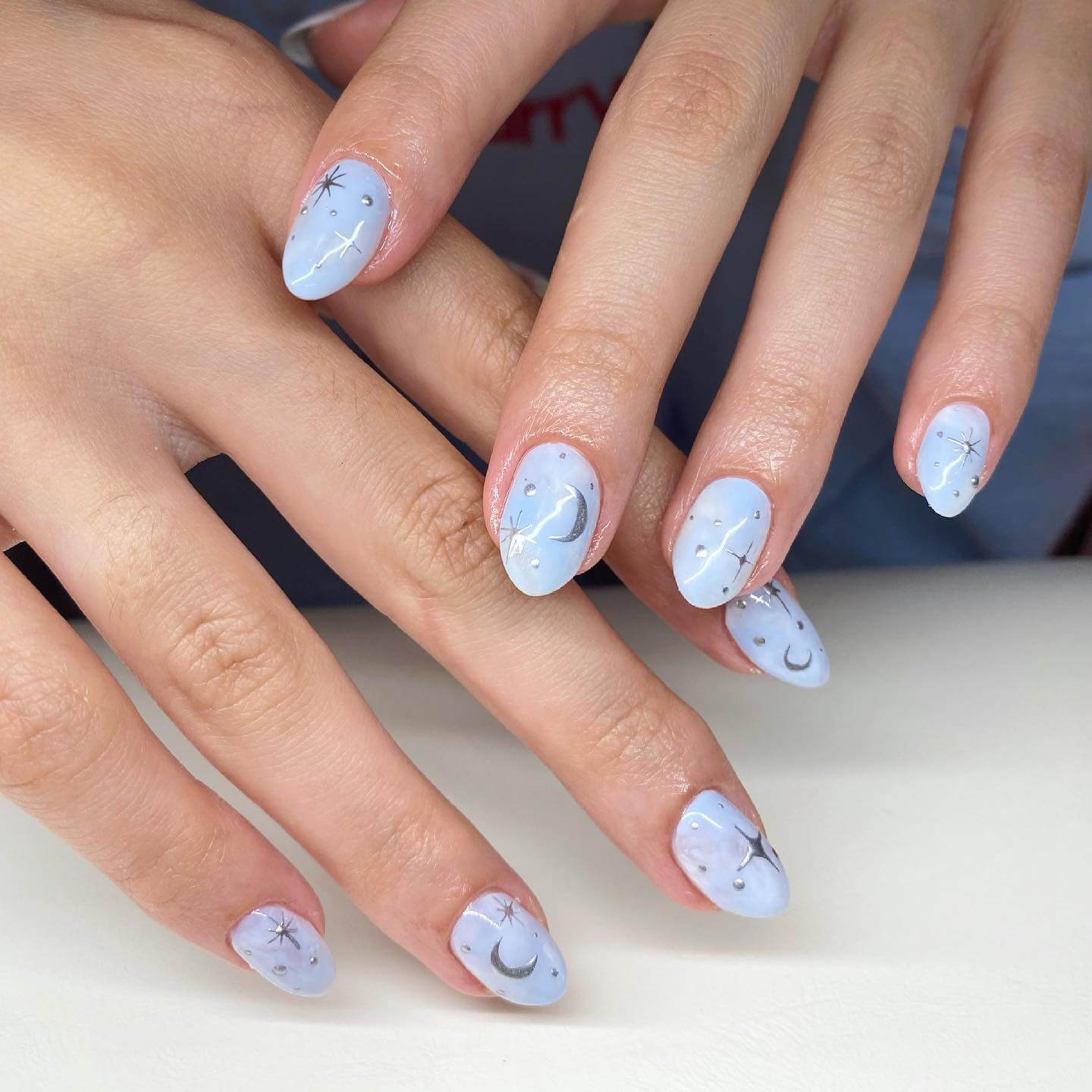Light Blue Nails with Stars