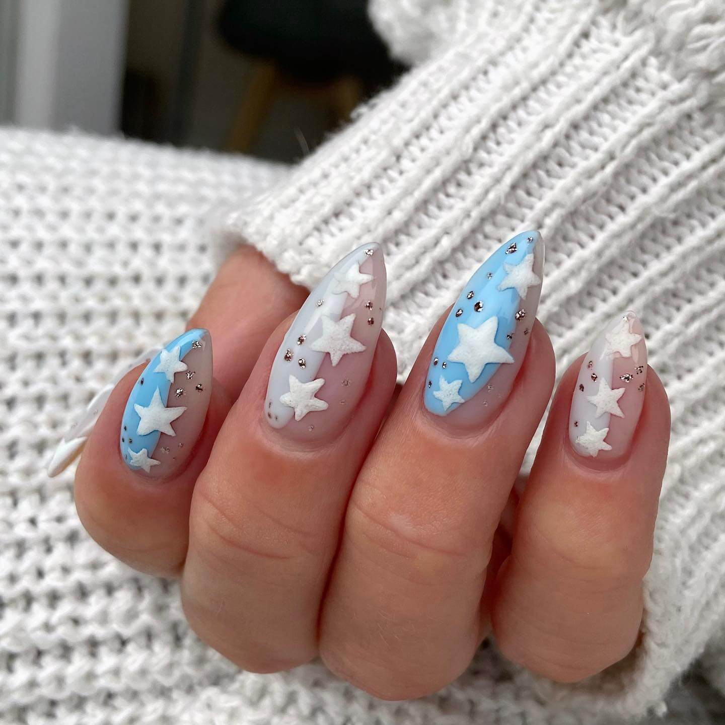 Light Blue Nails with Stars