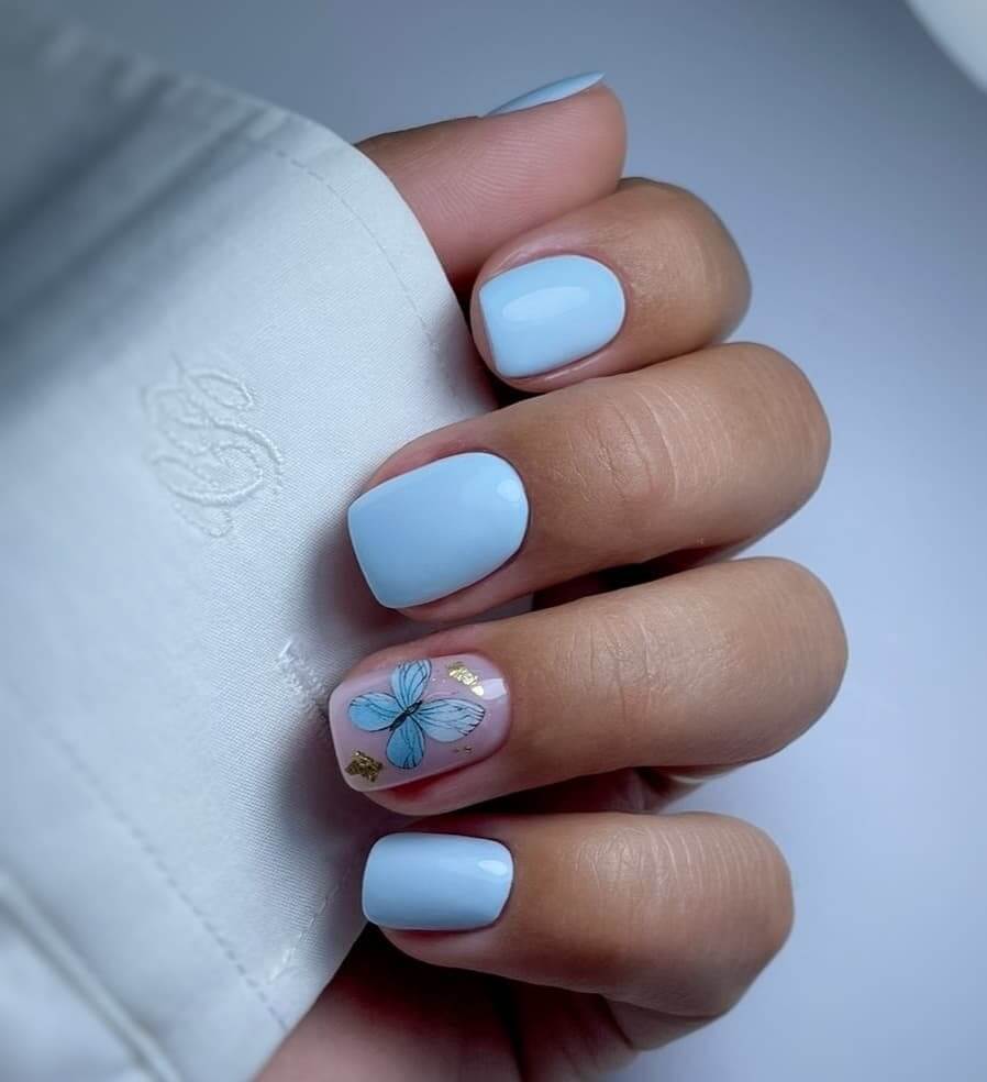 Baby Blue Nail Designs with Butterflies