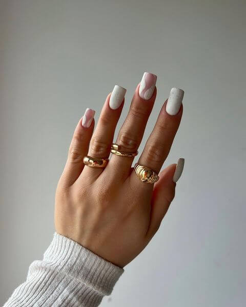 White Swirls Nails