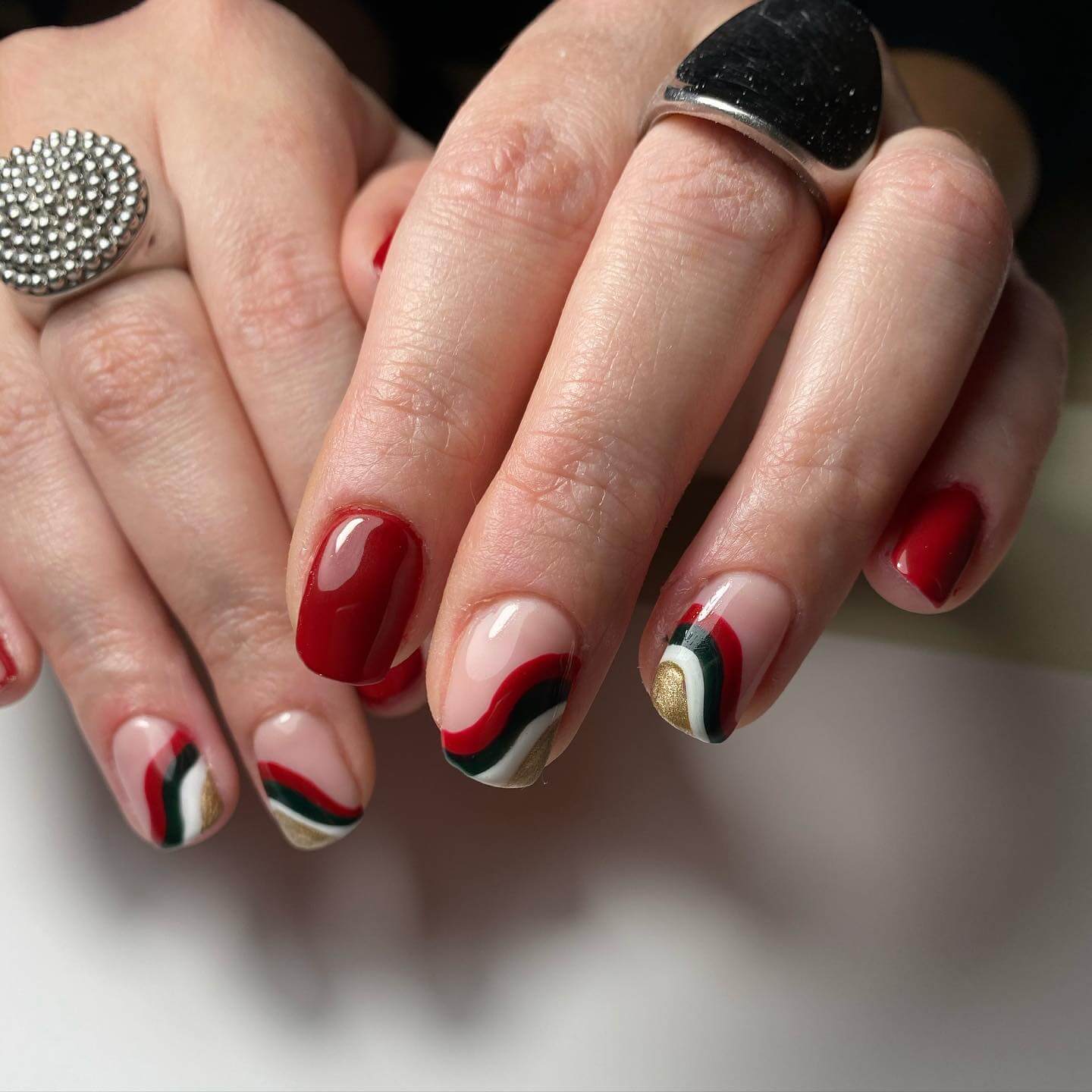 Red and White Swirl Nails