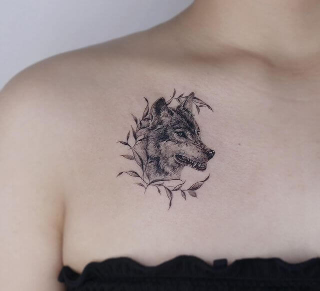 Wolf Tattoos On Collarbone