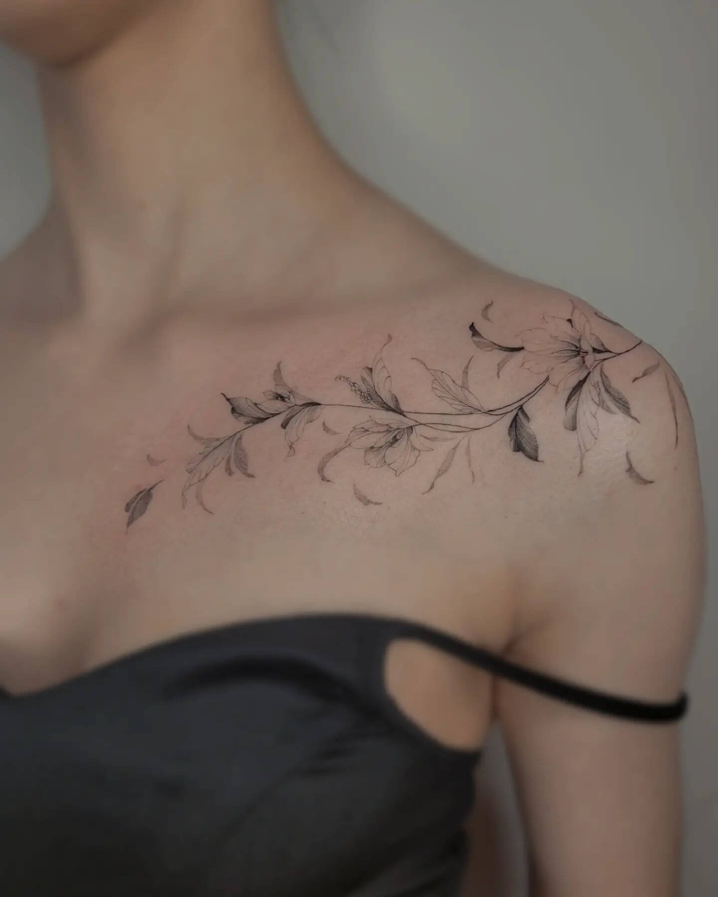 Collar Bone Leaf Tattoo