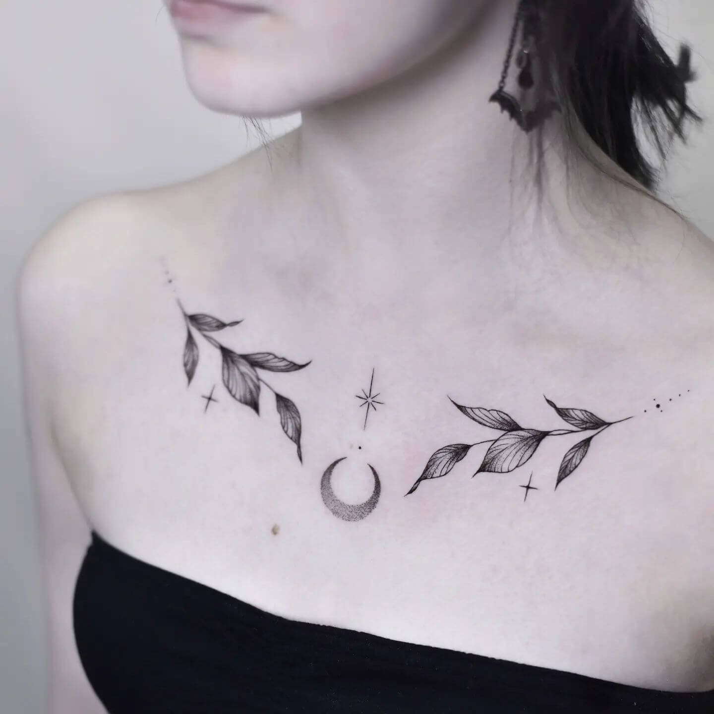 Collar Bone Leaf Tattoo