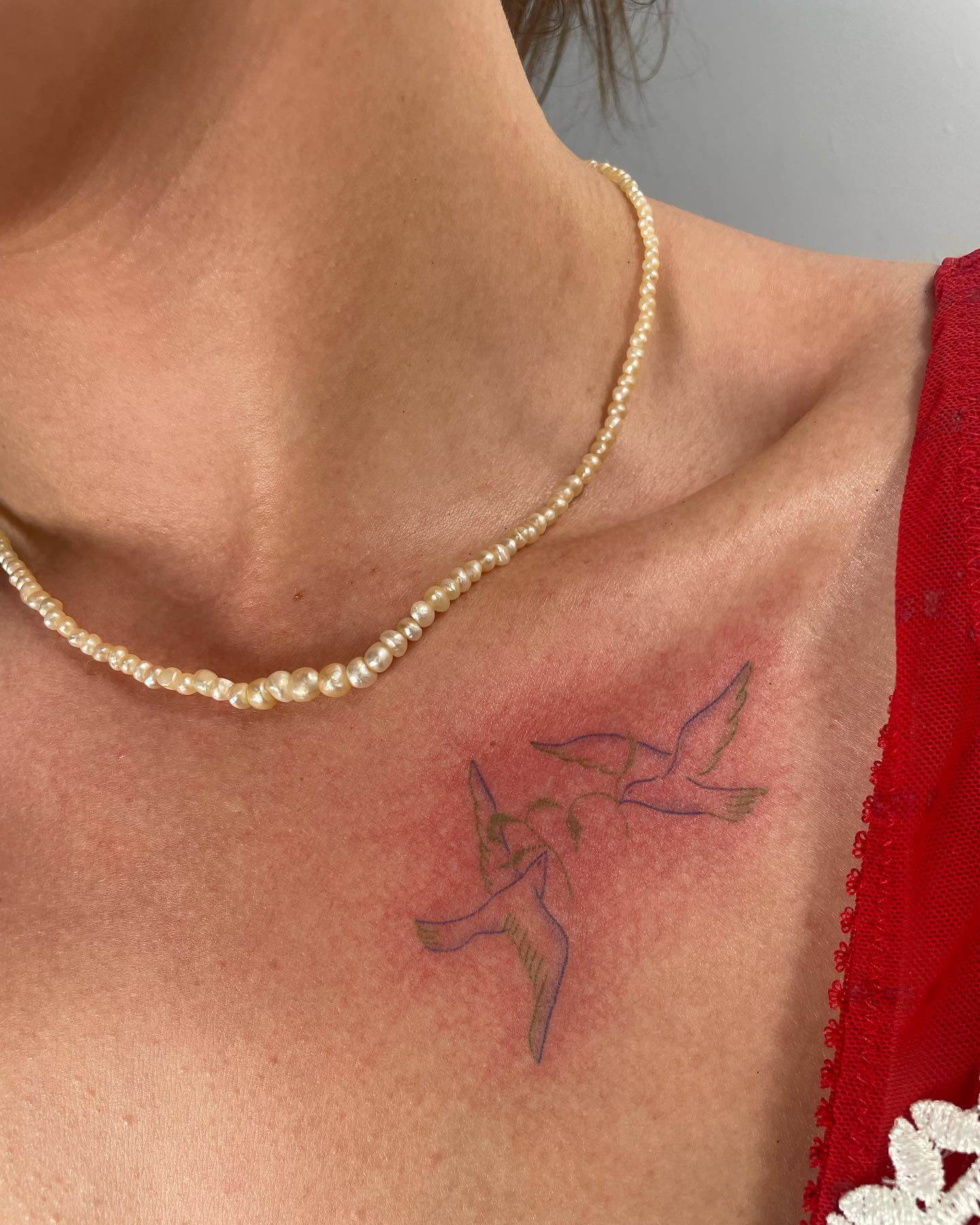 Bird Tattoo On Collarbone