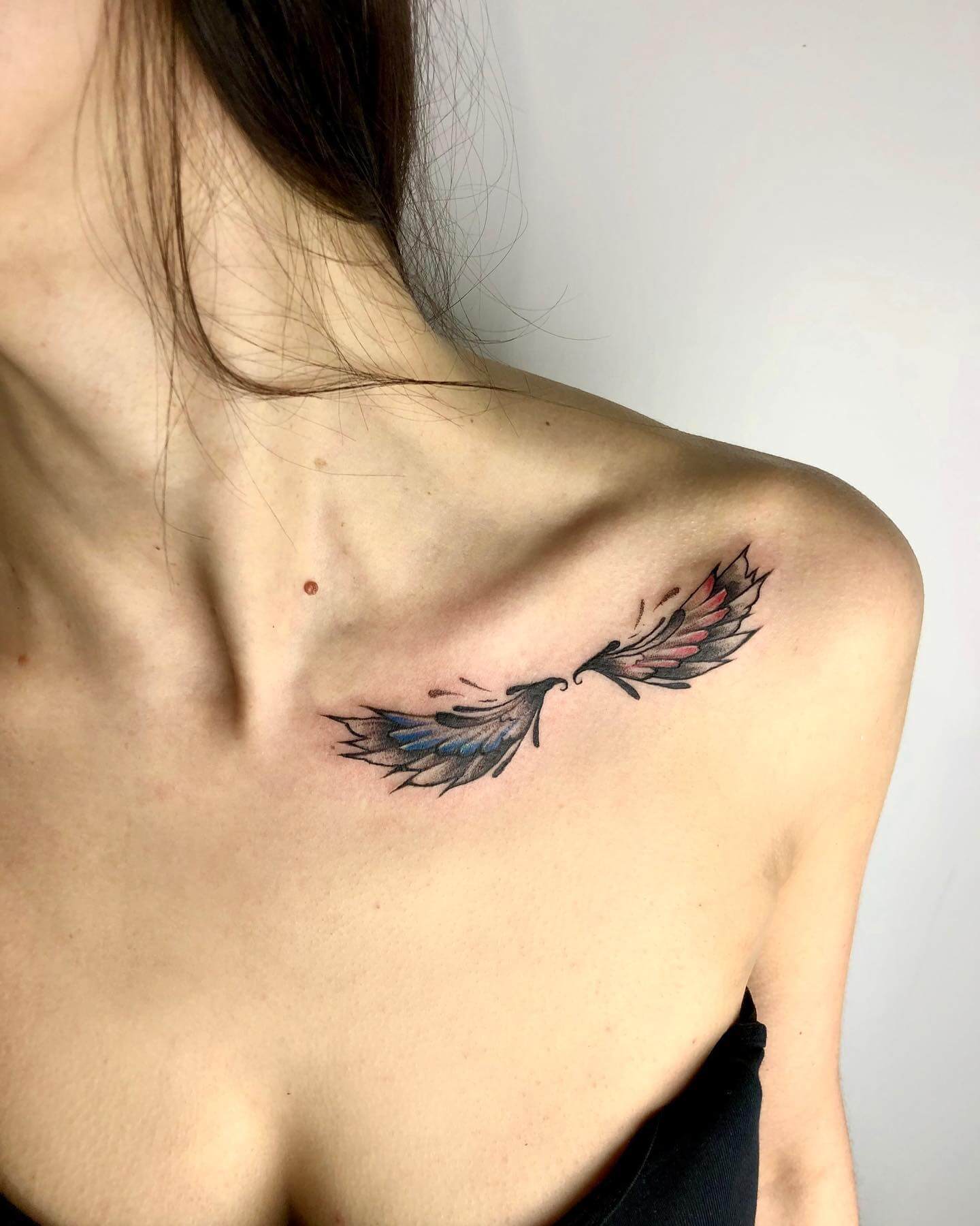 Colored Collarbone Tattoos