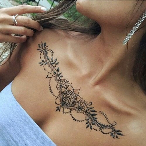 Henna Collarbone Tattoo