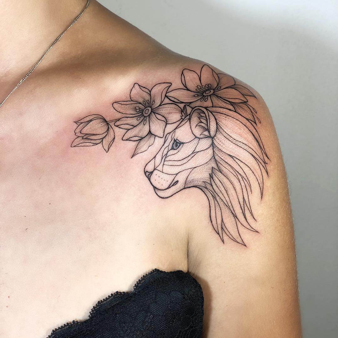 Lion Tattoos On Collarbone