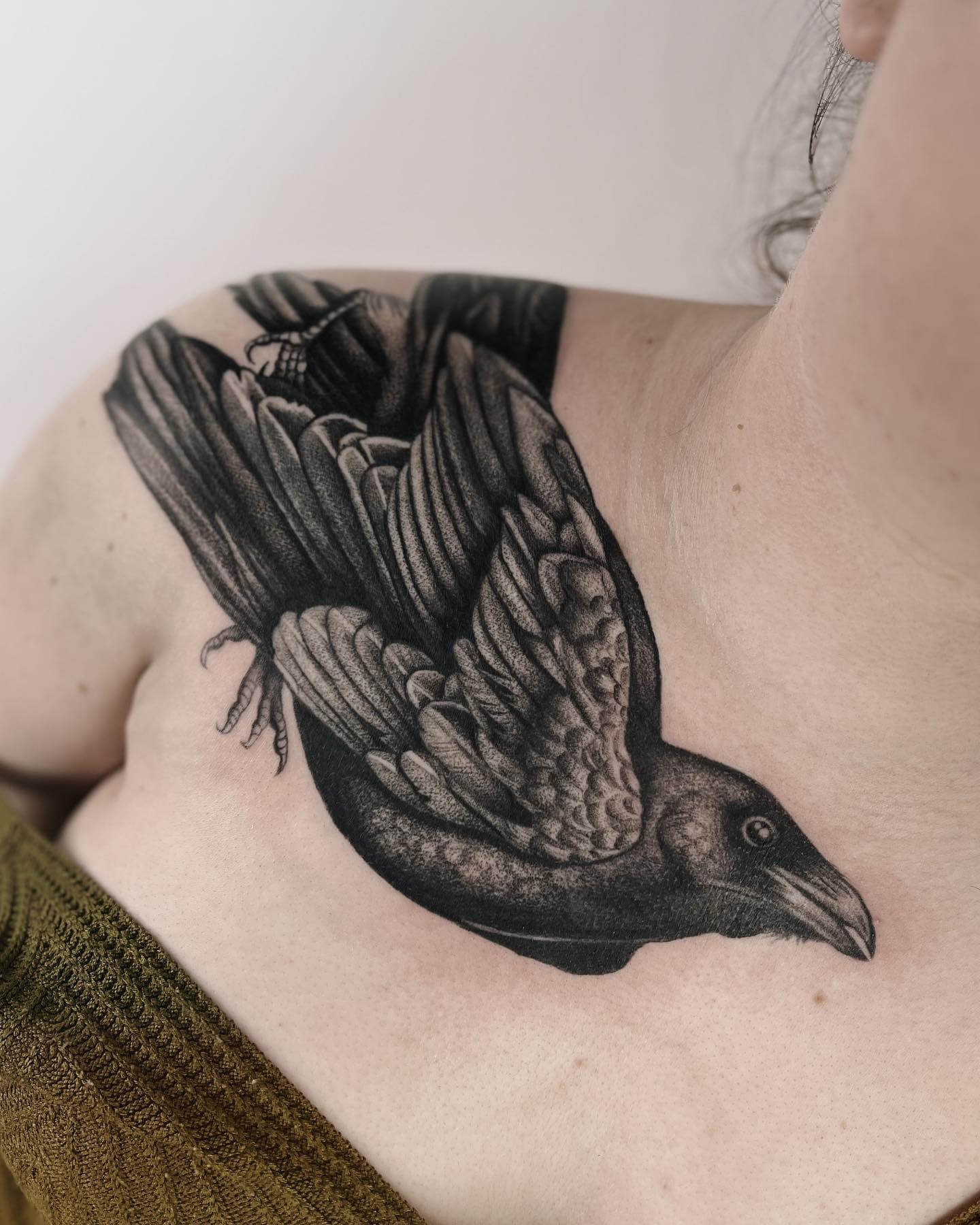 Raven Collarbone Tattoo