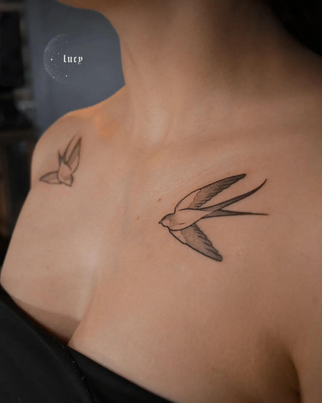 Bird Tattoo On Collarbone