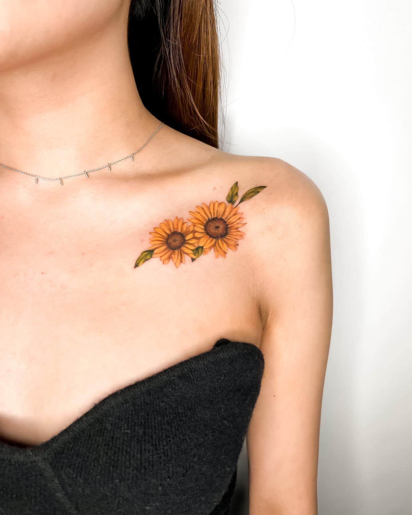 Sunflower Collarbone Tattoo